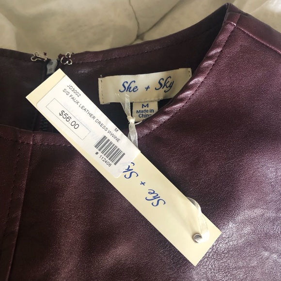 She / Sky Dress Medium N. W. T. Faux Leather Wine Color - Picture 11 of 11